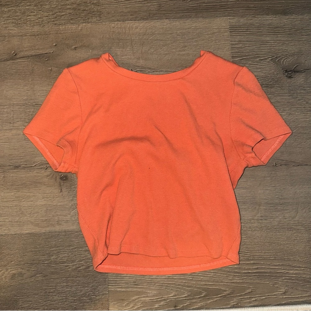 Garage Short Sleeve Scoop Neck Crop Top - Orange